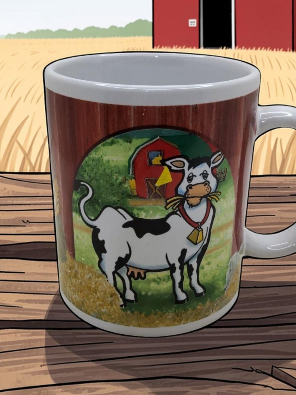 vintage houston harvest stoneware cow and chicken 12oz. coffee mug.